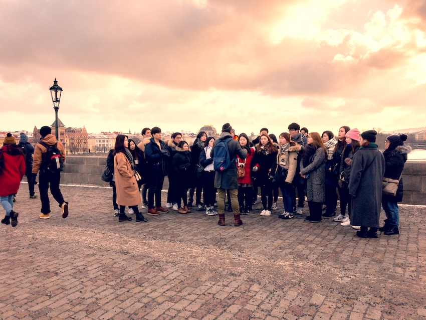 Tour guide with group