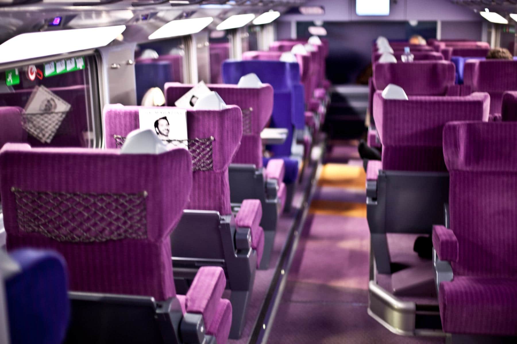1e klas interieur van TGV hogesnelheidstrein, Frankrijk
