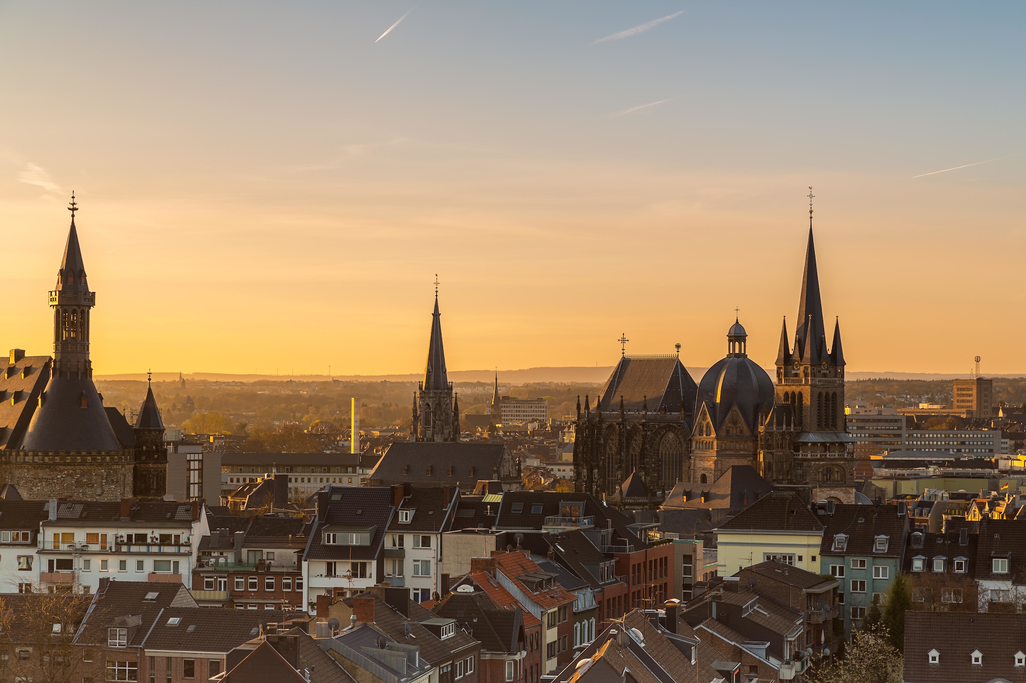 Aachen skyline at sunset