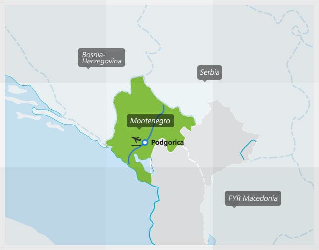 Mappa dei principali collegamenti ferroviari in Montenegro