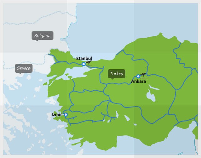 Map with main train connections in Türkiye