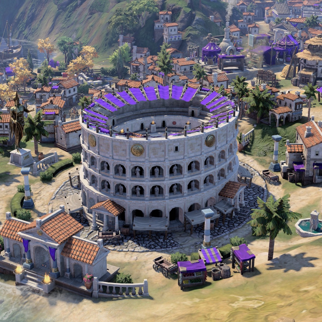 Een afbeelding van het Colosseum in Rome uit de game Sid Meier's Civilization VII